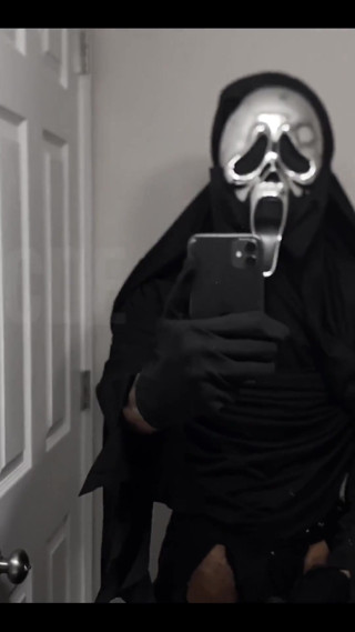 Stroking This Thick Black Cock in Full Scream Cosplay