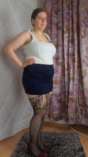 Mini skirt heels and fishnet stockings unensored