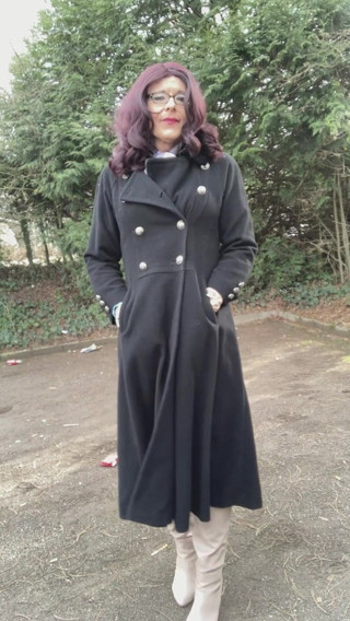 Long black coat, masturbation teaser