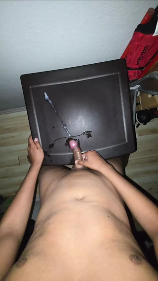 Young Latino jerking off with alot of cum on cock and NUTTED A BIG LOAD!!!