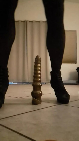 Sissy Sky in lingerie and chastity daof anal training with multiple dildos and cum once hands free and again right after