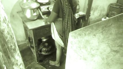 Husband presses breasts while Aunty Dinner is doing