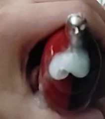 Masturbating with a cock cage on