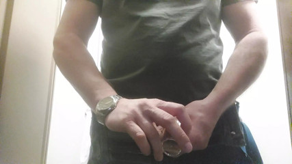 Jerk off in locker room with cum in shot glass