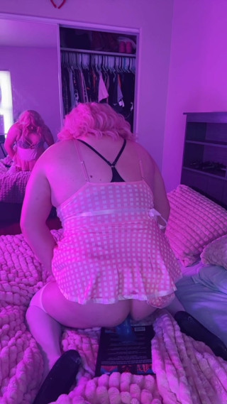 Pink Sissy Maid Rides Her Dildo
