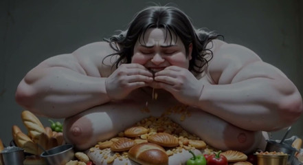 Huge Obese SSBBW Stuffing Herself - Naked with Thick Hairy Pussy