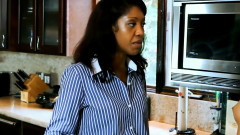 Ebony Strapon Over the Leather Couch - the Housekeeper Bends the Blonde and Fucks Her Deep