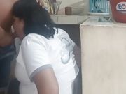 Maid fucking and sucking when she washes dirty dishes