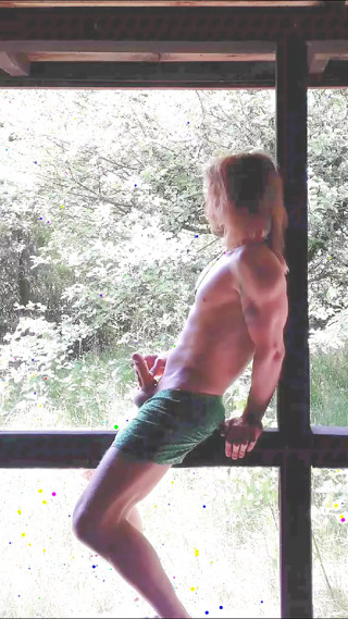 Muscle hunk fapping in abandoned shed in his flimsy boxers