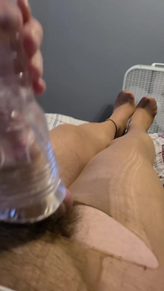 Fleshlight cumshot in Nylon Feet