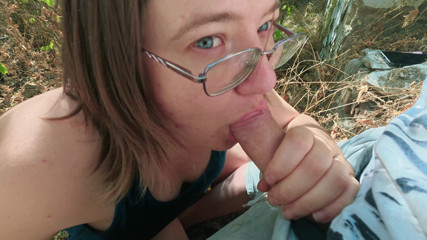 Chubby Glasses Girl Flashes Tits in an Abandoned House Then Overflows With Cum