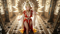 Celestial Goddess Descends! Red & White Hanfu, Golden Hair, Barefoot on the Cloud Array.
