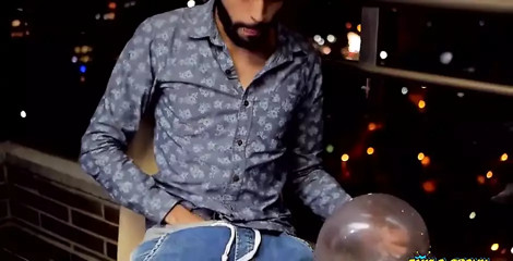 Fucking a condom out in the balcony until i cum inside of it