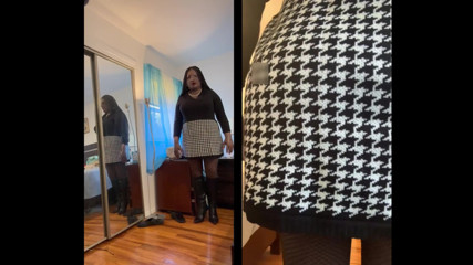 Black Babe Danae in a Sweater Dress Fingering Her Pussy