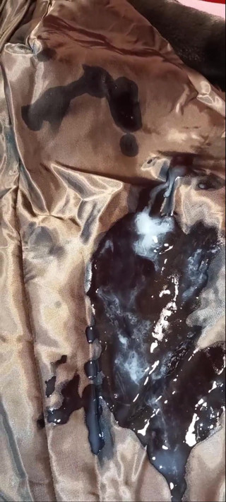 Cum twice on the lining of a fake fur ladycoat