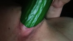 I wake up horny at night and I start fucking my pussy with cucumber. Close up mature amateur pussy wet.
