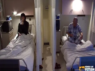 Brunette Japanese Plays with a Dude in the Hospital Before Riding a Big Toy