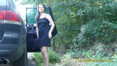 Waiting for her boyfriend with her bladder full - Changing her pee stained clothes outside
