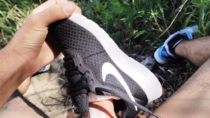 fucking and cumming a lot inside my wife's Nike Tanjun, and having fun with my Nike Air Max 90