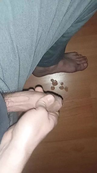 Twink boy step into his own cum