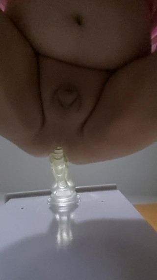 Chubby Sissy Guy riding a monster Dildo thumbnail