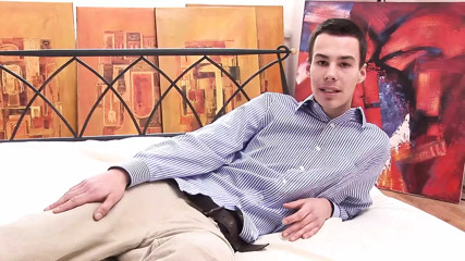 Shy young man - first time in front of camera - cautiously fingering his best piece
