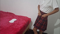 Schoolgirl Prepares for Her Stepfather to Take Her to School