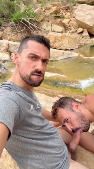 hot daddy sucking outdoors straight massive cock thumbnail