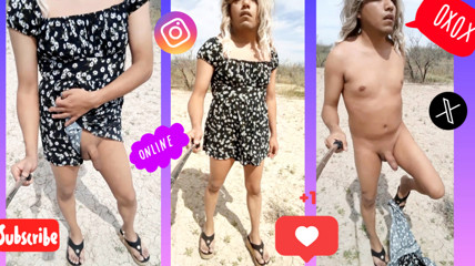 Cute slut in minidress and sandals strips naked in very hot public thumbnail