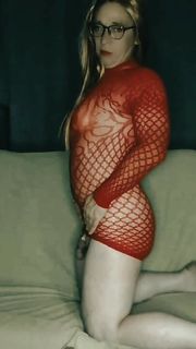 I'm wearing a red stocking dress.