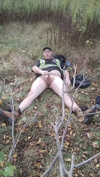 Fat autistic guy jerks and cums in forest pt.2