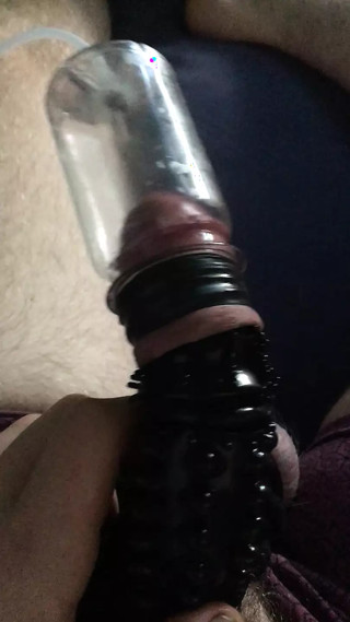 Hairy Cock With Cocksleeves &amp; Rings And Bound Balls Cockhead Vacuum Milking Play