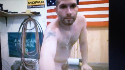 Straight hung fucking a homemade flesh light in his workshop