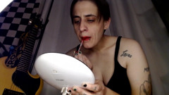 Thick Red Lipstick Application