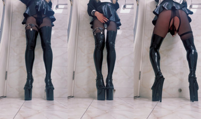 Crossdresser Punk Meow Masturbating in JK uniform &amp; Latex Stockings part.1