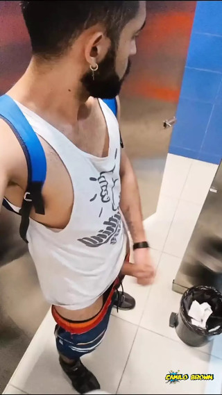 Big Dick Latino Risky Jerking Off In The Mall's Public Bathroom Got Caught And Touched Multiple Times