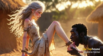 White Woman in Bondage - African Man Passionate Foot Licking