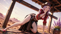 The Deadly Glance in the Desert Sunset. Shouldering a Rifle yet Hiding Her Heaving Chest.