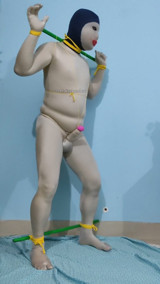 Zentai CBT penis tie walking slave