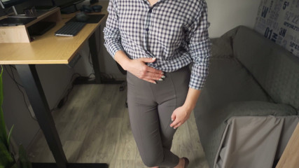 Naughty Secretary Seduces You with Her Cameltoe in Tight Trousers