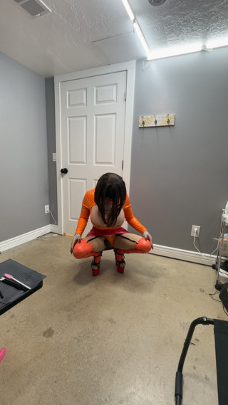 Velma riding her favorite chair with her huge cock and big tits