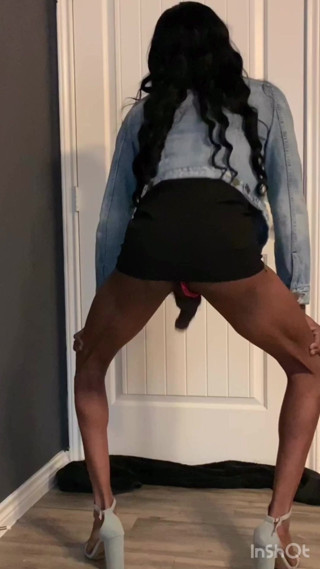Sexy shemale dick swinging in mini dress