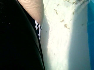Me in Adidas women's sports swimsuits white stripes (pool)