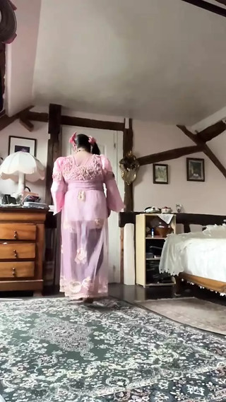 Outfit with a sheer oriental dress