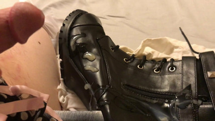 Naughty Crossdresser shooting load on her boots