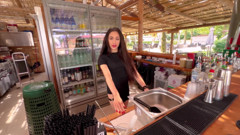 Naughty Bartender Isabella Fucks with Black Customer