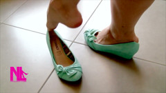 Sexy Shoeplay and Dipping in Aquamarine Ballet Flats