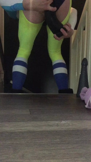 Riding my big dildo's in lycra gear and Nike Sneakers