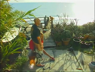 Tattooed black pussy licking fucking in the garden...cum on tits