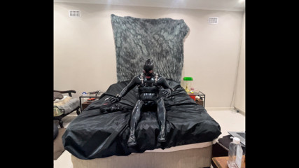 Latex Drone Activation - Gas Mask Transformation in Glossy Black Latex